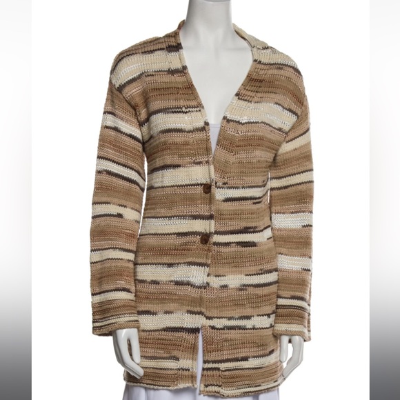 LoveShackFancy Sweaters - EUC LoveShackFancy Brown Striped Cardigan Sweater Size Medium